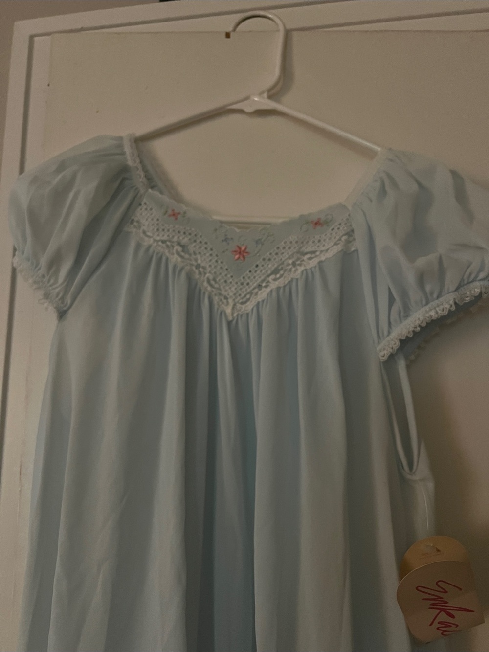 Vintage Enkacrepe Light Blue Anti cling Nylon Night Gown (Tag Shown)